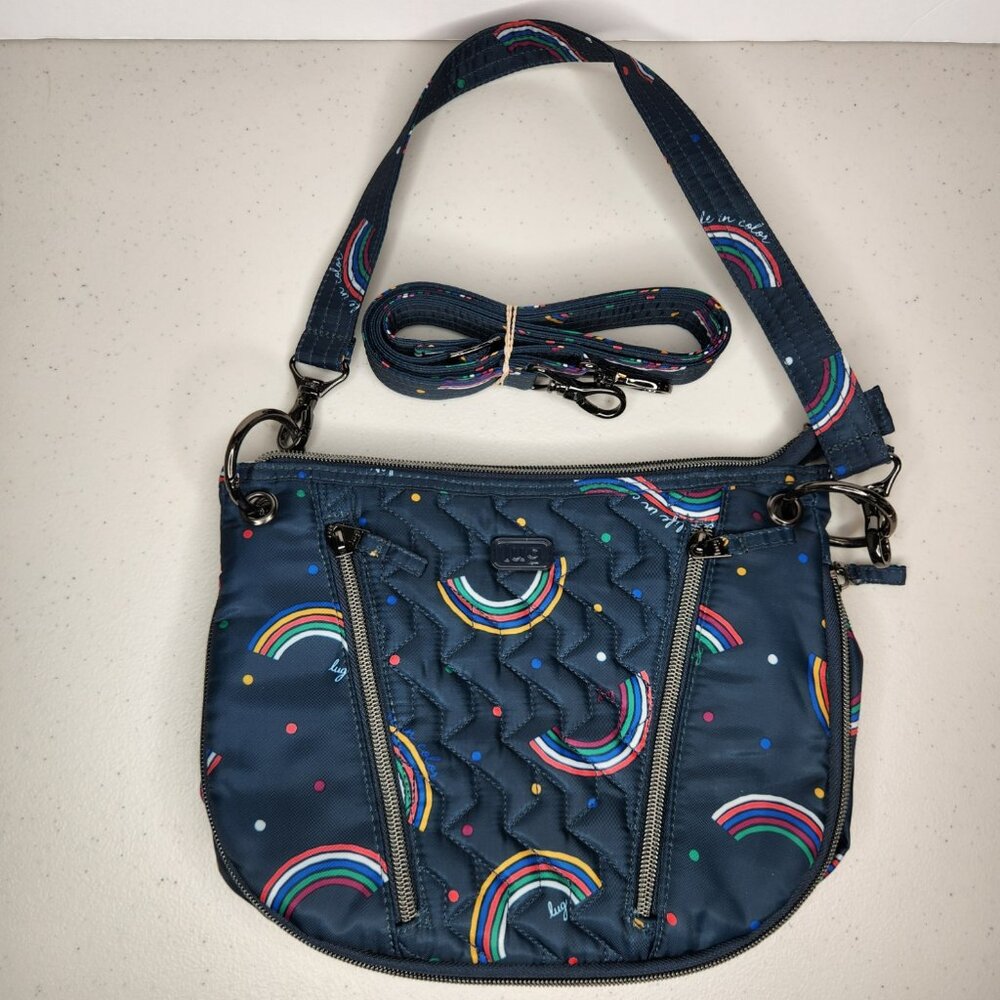 LUG Swivel Crossbody Bag Purse Travel RFID - Navy Rainbows